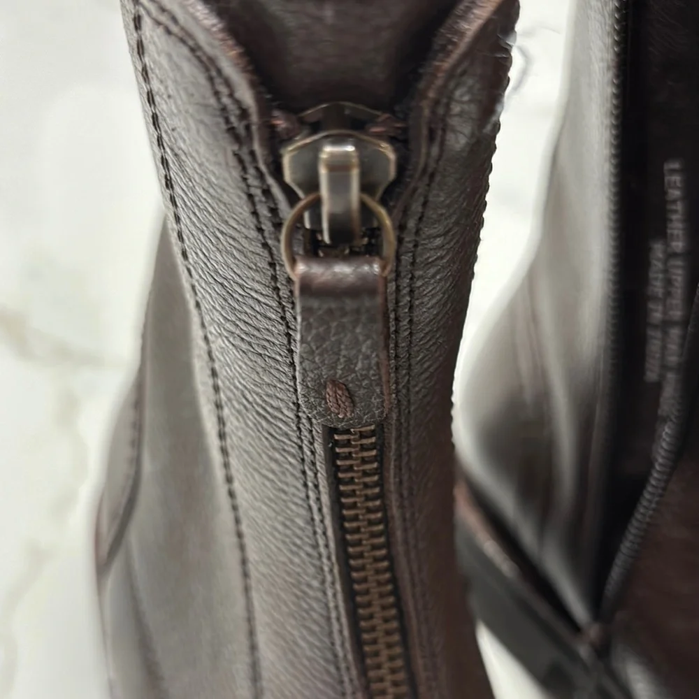 Brown Leather Ankle Boots with Elastic Panels
